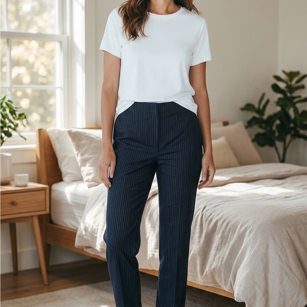 White House Black Market Navy Pinstripe Trousers